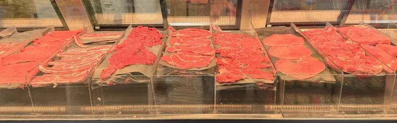 Fresh beef cuts in the meat case at Carniceria Guadalajara