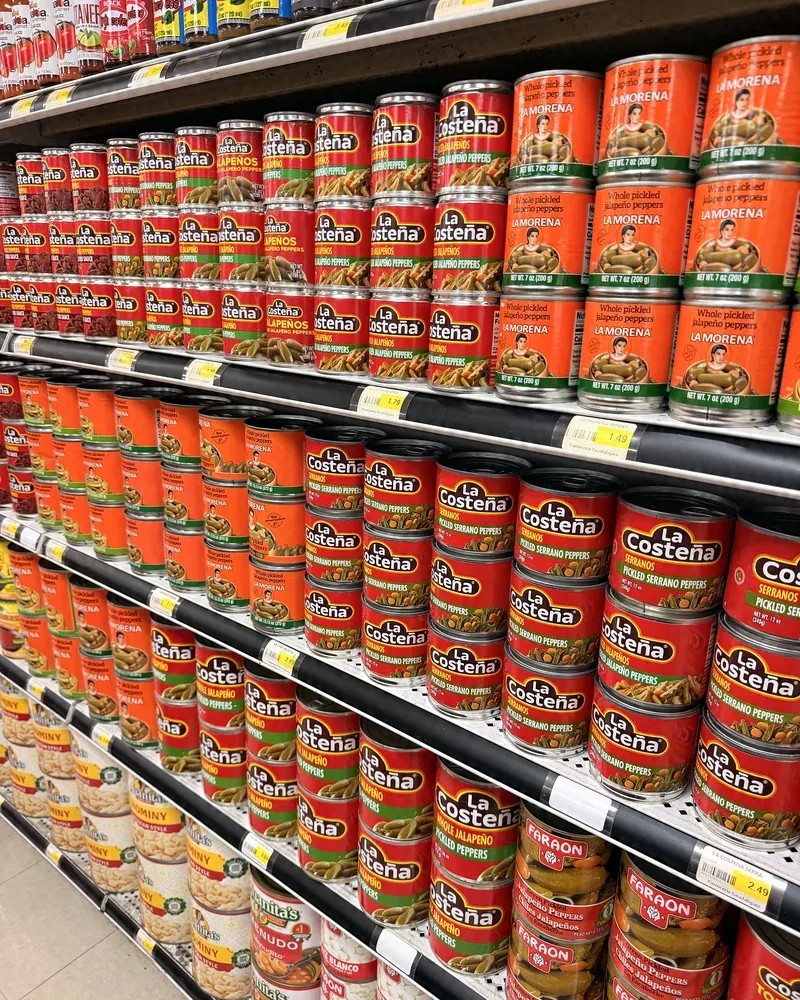Mexican groceries aisle with canned chiles